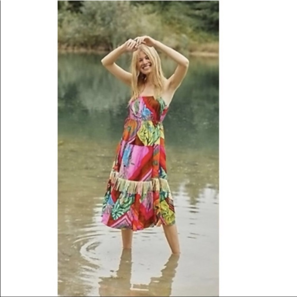 NWT Anthropologie Farm Rio Palila Fringed MIDI XS